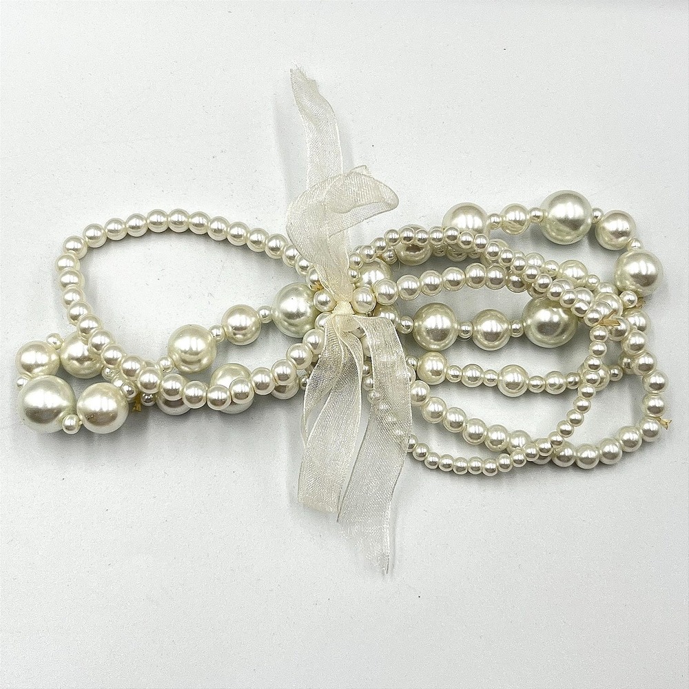 Vintage Cream Faux Pearl Multi-Strand Bracelet Sheer Ribbon‎ Bow Cream Classic